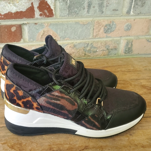 Michael Kors Liv Trainer MK Logo w/ Animal Printed Wedge Sneakers Sz 8M - Picture 5 of 8